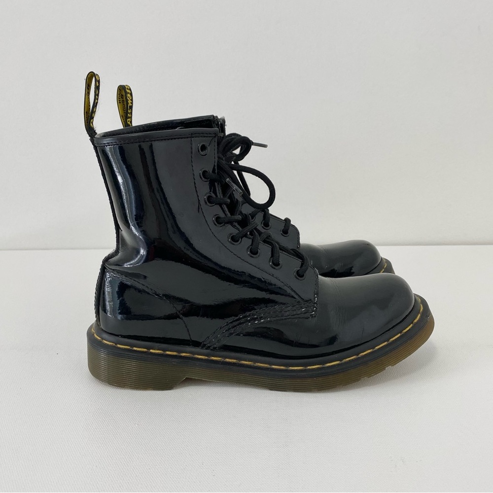 Dr Martens 1460W Patent Leather Lamper Lace Up Combat Boot in Black